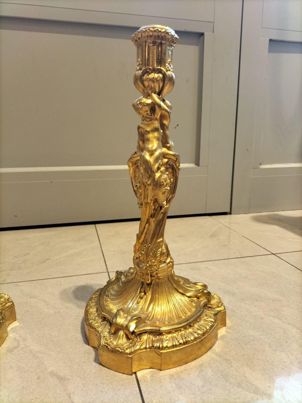 19th Century Gilt Bronze Candleholders, In The Style Of Ernest Meissonier photo 3513.0