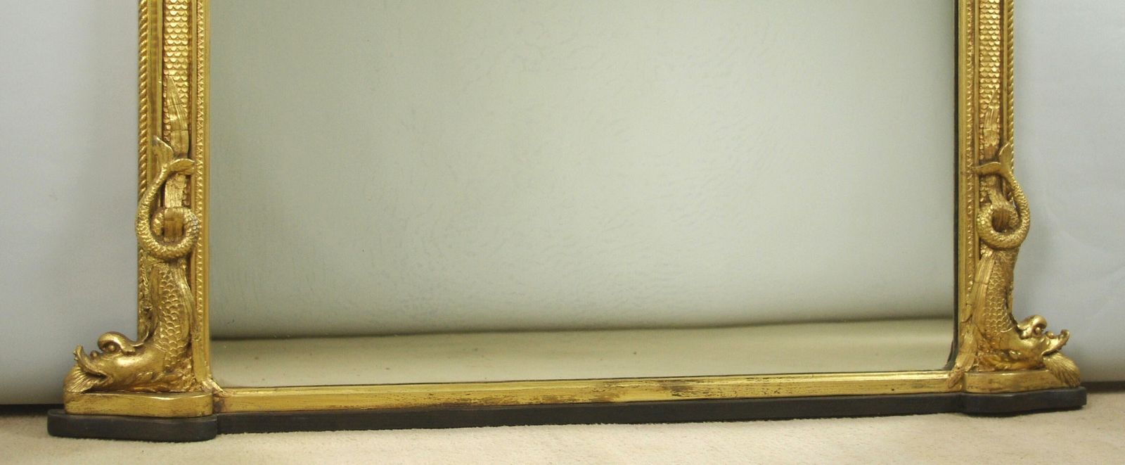 Victorian Gilt Arch Top Overmantle Mirror With Mythical Fish Dolphin Decoration photo vintage