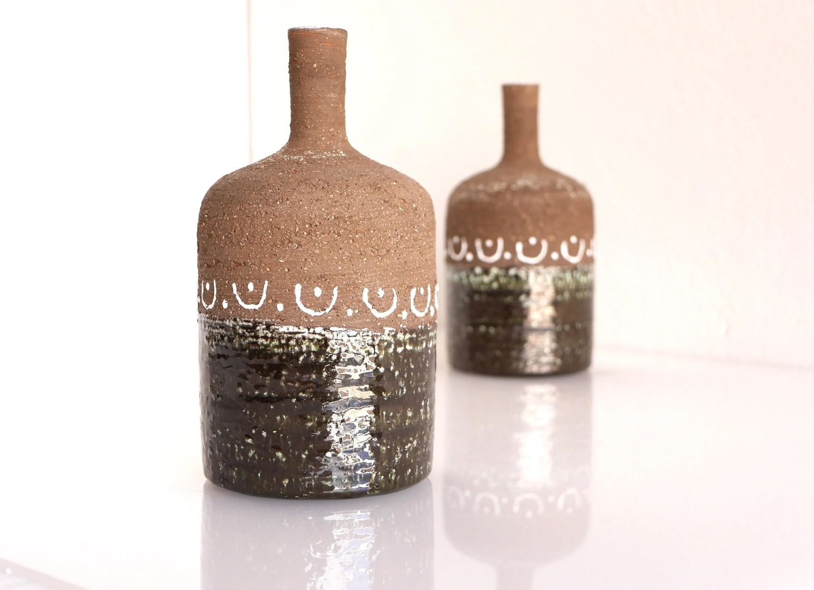 Mid Century Modern Scandinavian Brutalist Art Pottery Vases By Nittsjö Sweden photo vintage