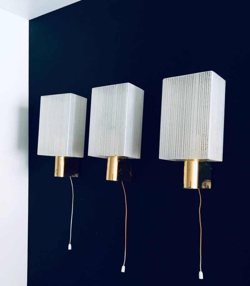 Midcentury Design Brass & Glass Sconce Wall Lamp Set, France 1960's photo furniture