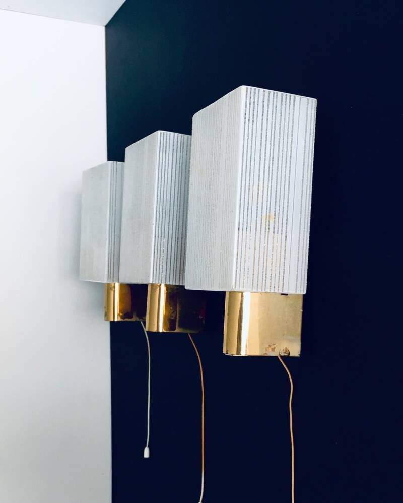 Mid Century Design Messing & Glas Wandlamp Set, Frankrijk Jaren 1960 photo Verlichting