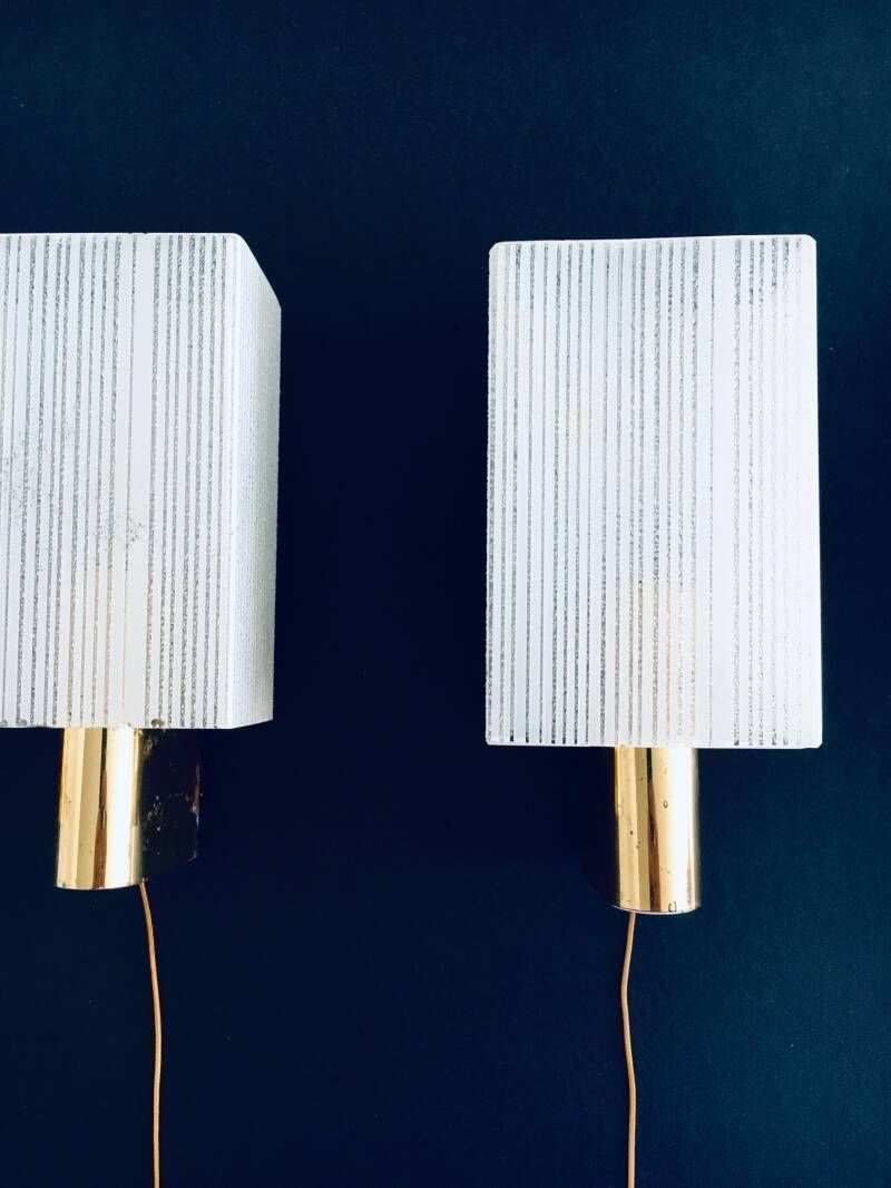 photo furniture Midcentury Design Brass & Glass Sconce Wall Lamp Set, France 1960's