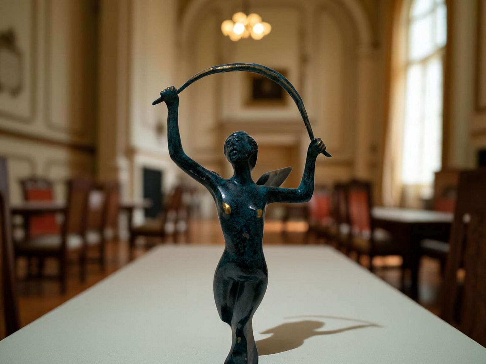 photo vinterior Elegant Bronze Woman Sculpture Of Victory With Marble Base – Exquisite Art Deco Masterpiece 34 Centimeters High