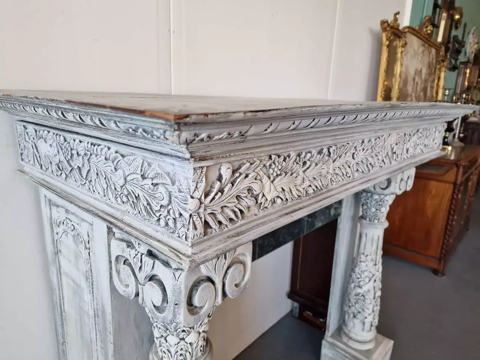 Beautifully Carved Fireplace Portal photo for sale
