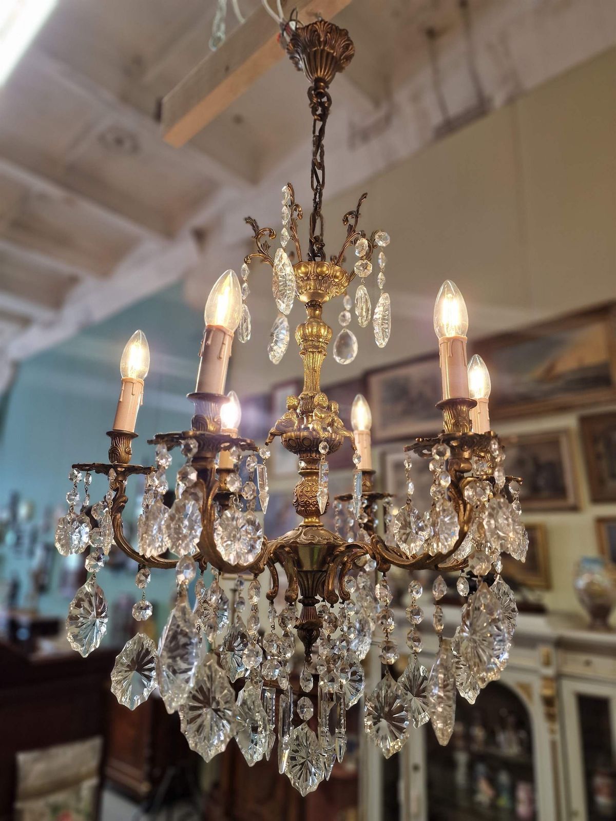 Beautiful Chandelier With Crystals .France.1960s