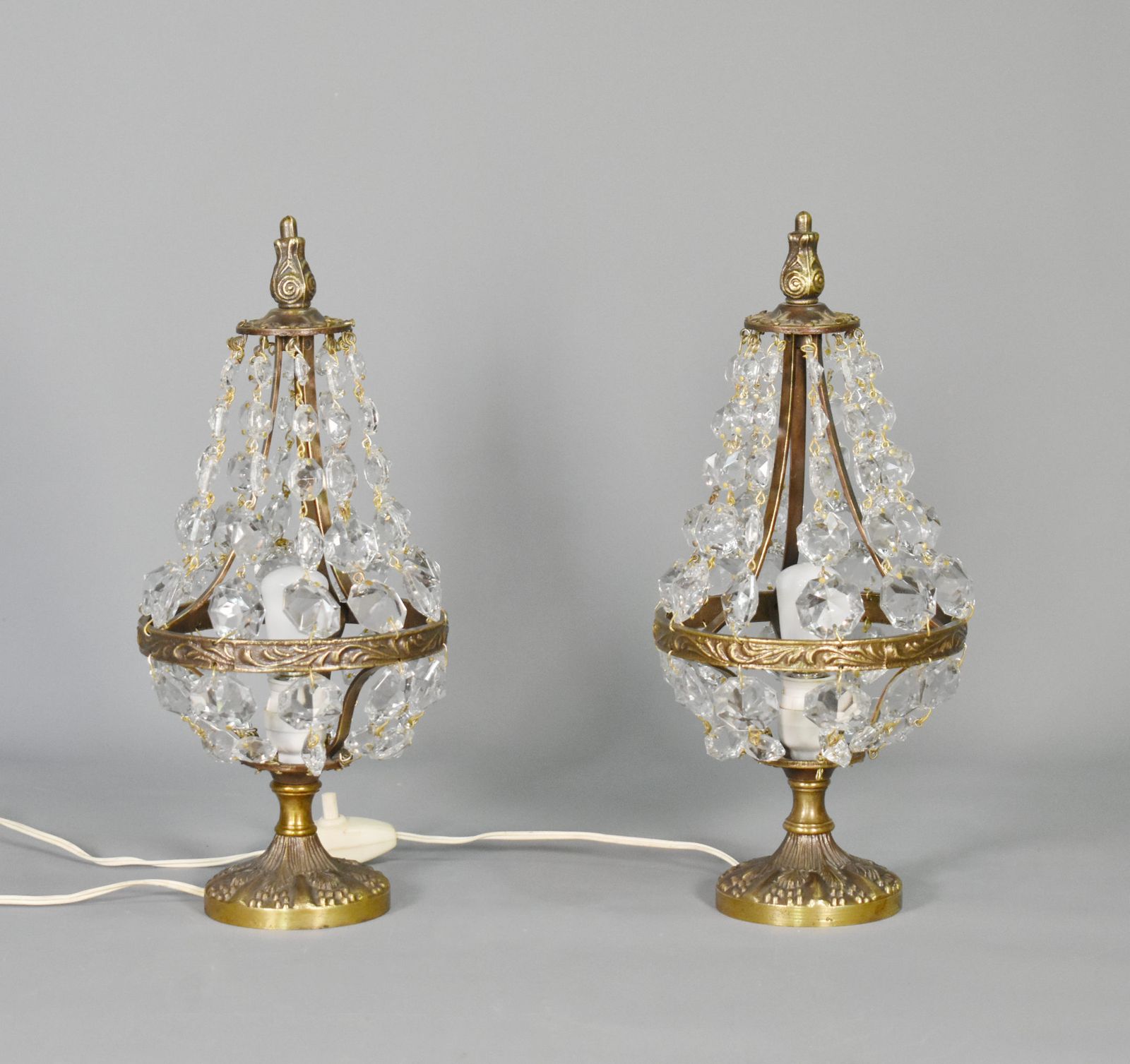 Pair Of French Mid Century Cut Glass Table Lamps Empire Style