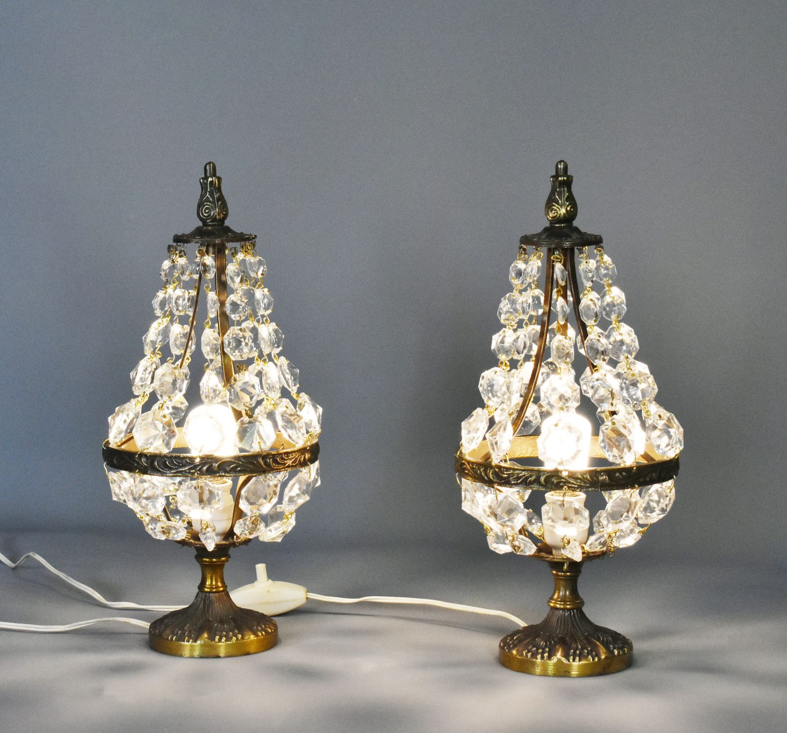 Pair Of French Mid Century Cut Glass Table Lamps Empire Style photo Lighting