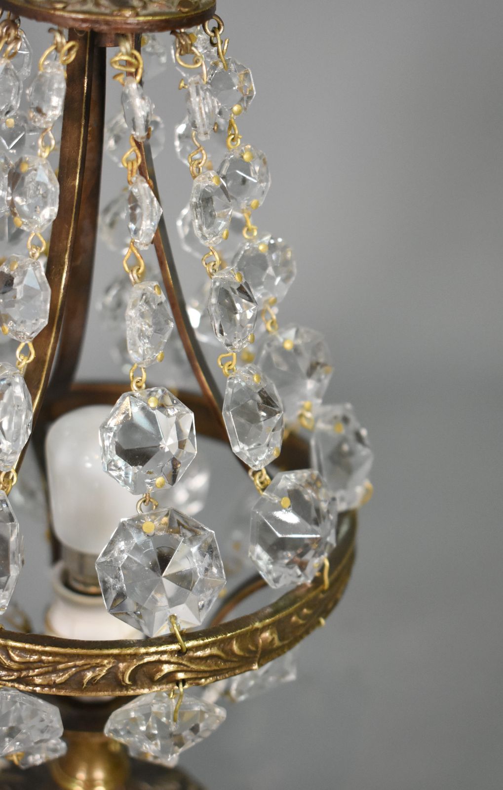 photo for sale Pair Of French Mid Century Cut Glass Table Lamps Empire Style