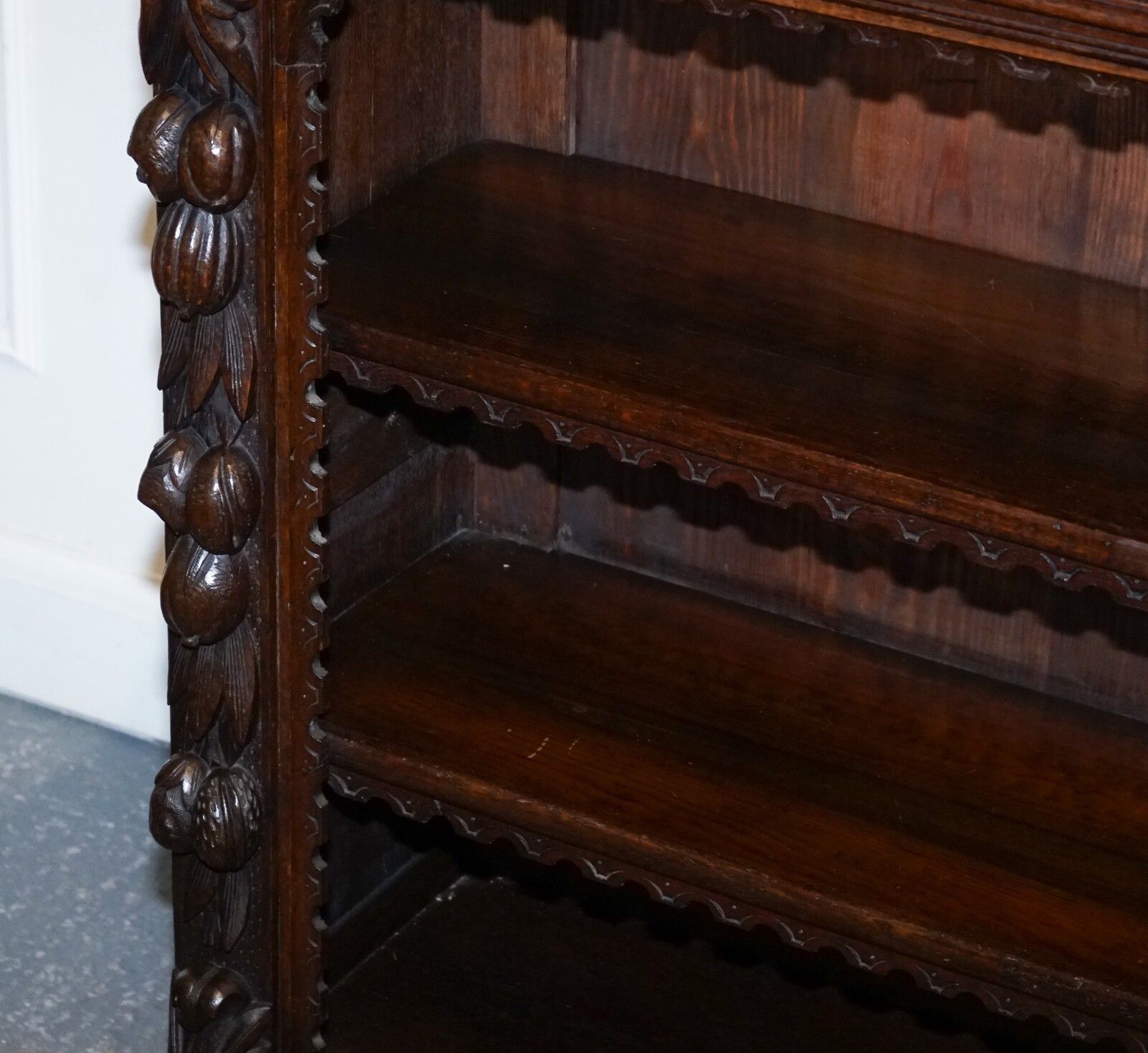 photo for sale Antique Circa 1800 Oak Greenman & Lionheads Dwarf Open Bookcase