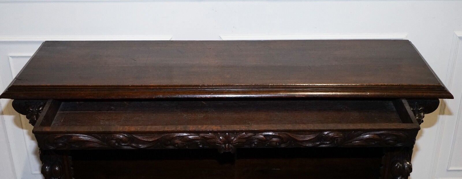 Furniture Antique Circa 1800 Oak Greenman & Lionheads Dwarf Open Bookcase photo