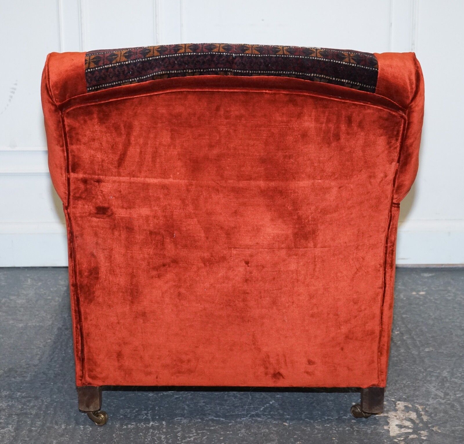 photo buy Vintage Red Velvet & Aztec Kilim Upholstered Howard George Smith Style Armchair
