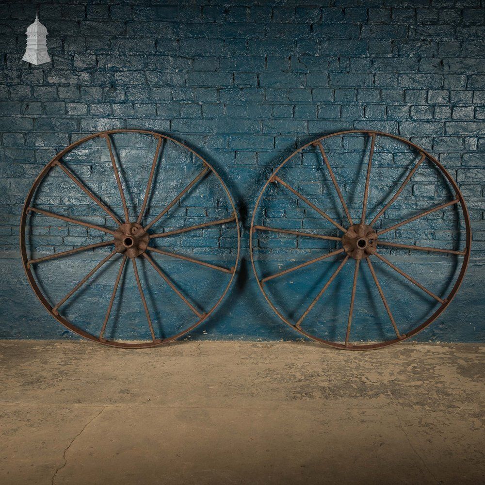 photo buy Pair Of Cart Wheels, Large Vintage Metal Wheels