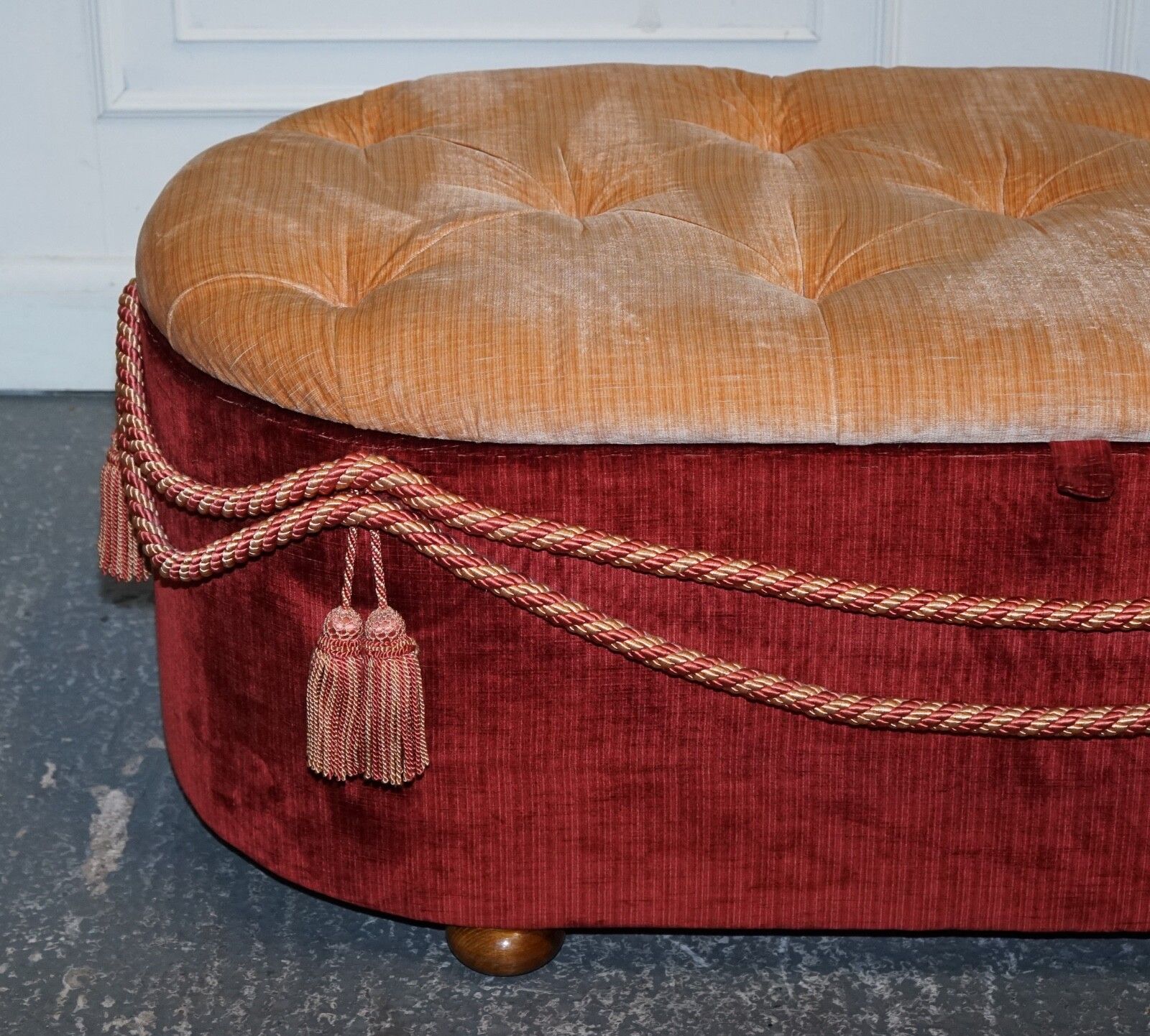 Antique Victorian Fabric Ottoman Blanket Bed End Storage Box With Tassel Accents photo 850.0