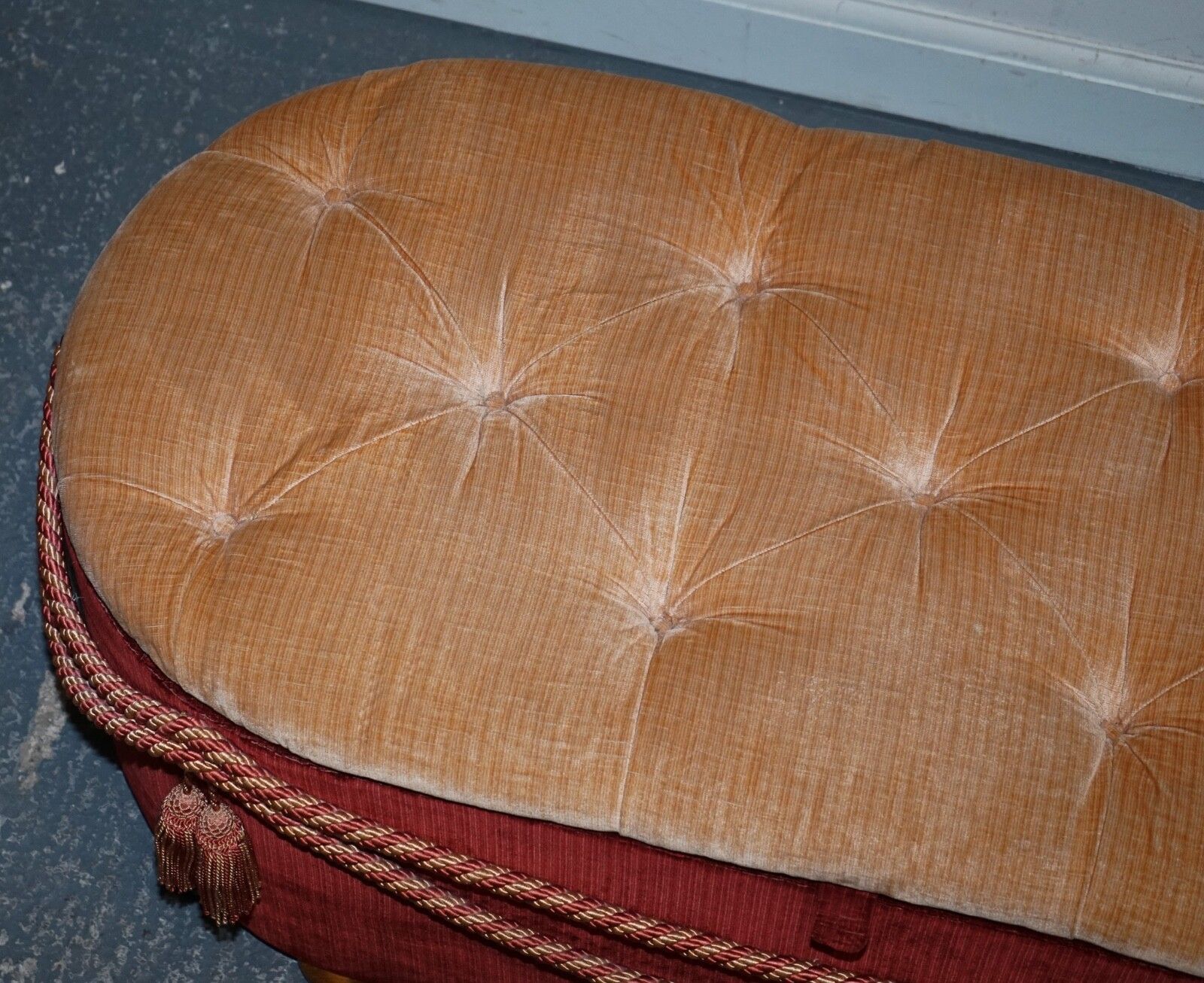 photo buy Antique Victorian Fabric Ottoman Blanket Bed End Storage Box With Tassel Accents