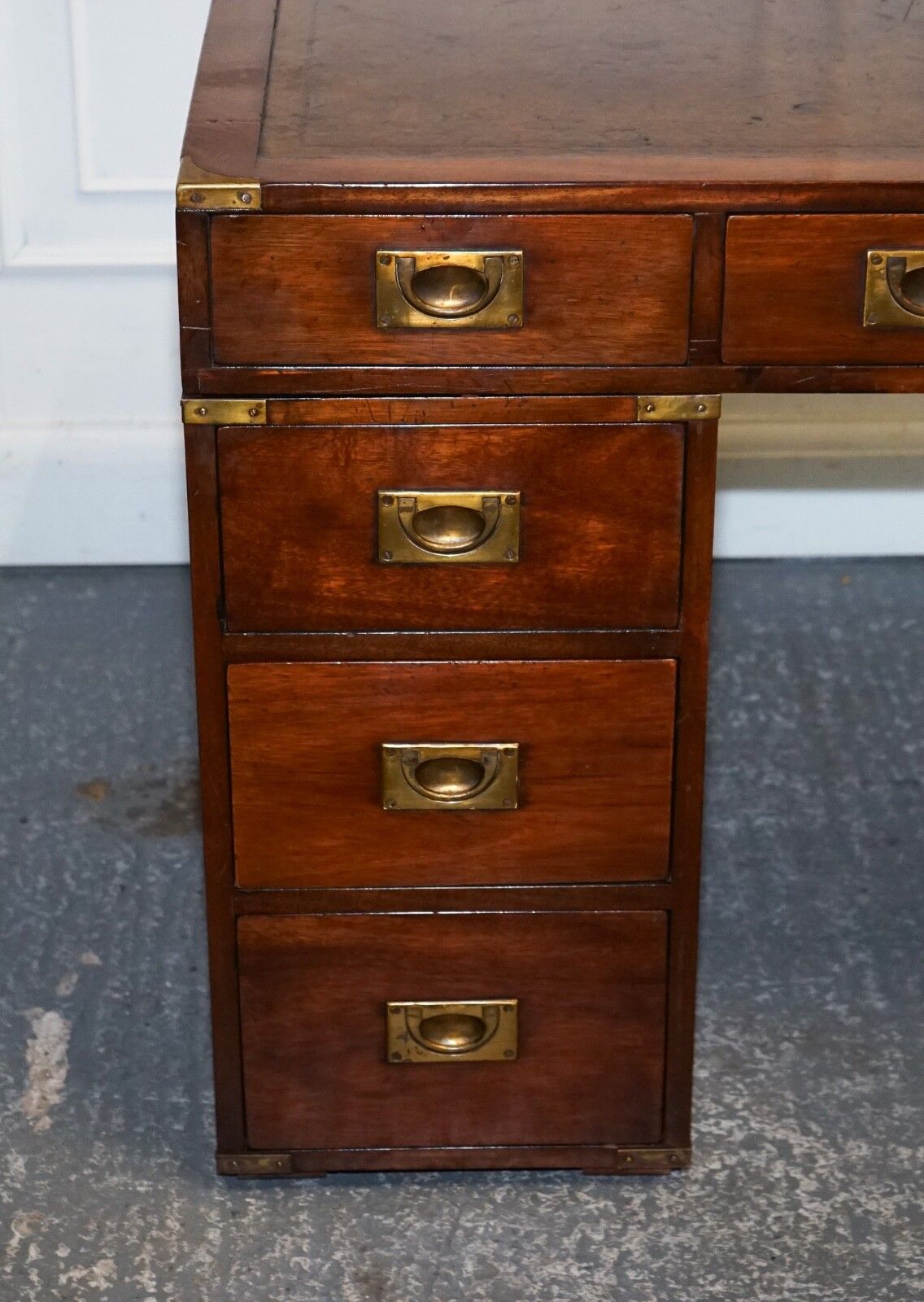 Fully Restored Bevan Funnell Military Campaign Twin Pedestal Desk Brown Leather photo Furniture