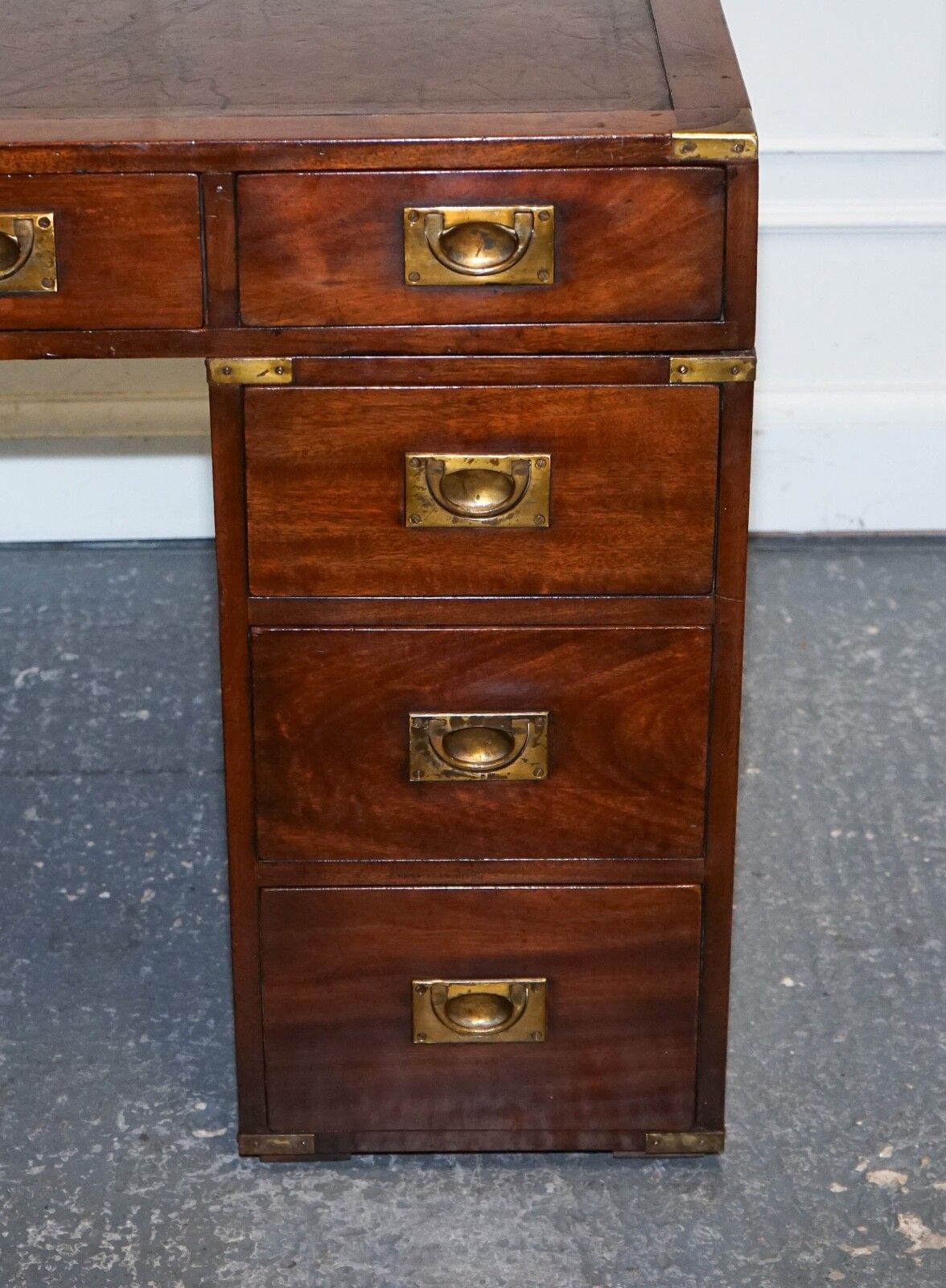 Fully Restored Bevan Funnell Military Campaign Twin Pedestal Desk Brown Leather photo 2450.0