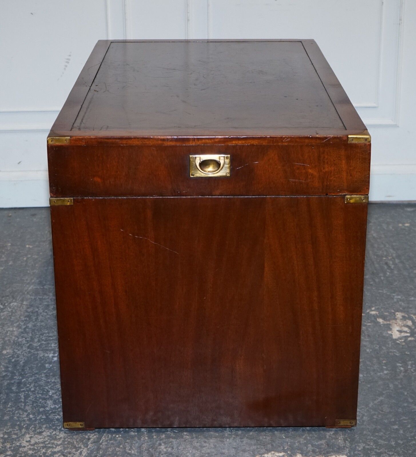 photo vinterior Fully Restored Bevan Funnell Military Campaign Twin Pedestal Desk Brown Leather