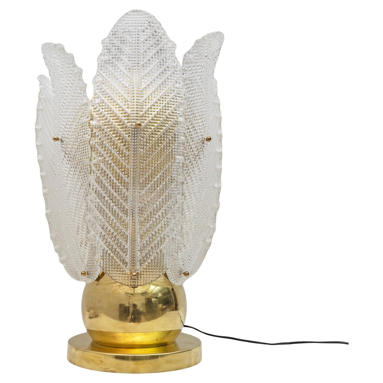 Mid Century Modern Brass And Murano Glass Big Table Lamp By Mazzega