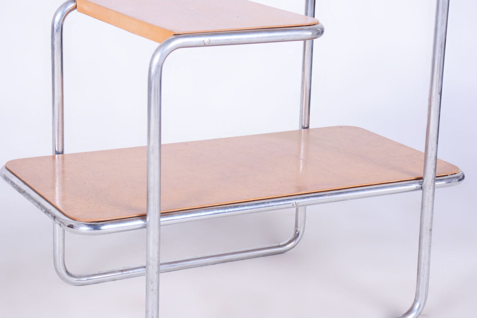 Restored Bauhaus Etagere, By A. Beck, Robert Slezak, Birch, Chrome, Czech, 1930s photo 1250.0