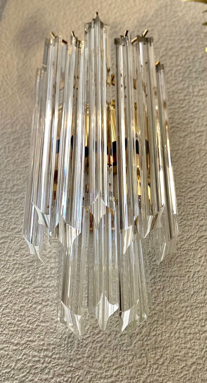 A Pair Of Large 1980s Novorasi Quadriedri Murano Glass And Brass Wall Sconces photo Lighting
