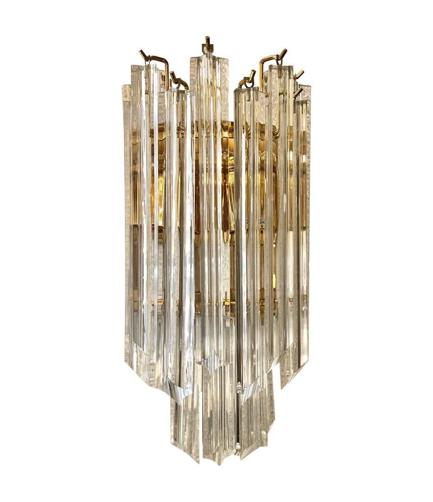 A Pair Of Large 1980s Novorasi Quadriedri Murano Glass And Brass Wall Sconces photo 1850.0