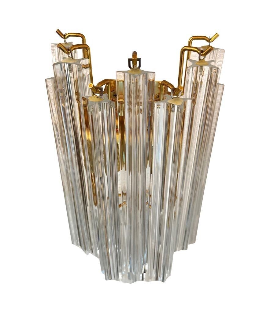 Lighting A Pair Of Large 1980s Novorasi Quadriedri Murano Glass And Brass Wall Sconces photo