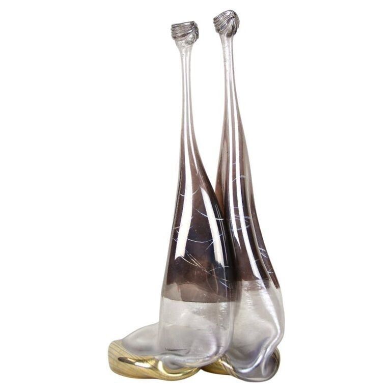 20th Century Abstract Two Necked Glass Vase, Signed, Germany, Circa 1980 photo furniture