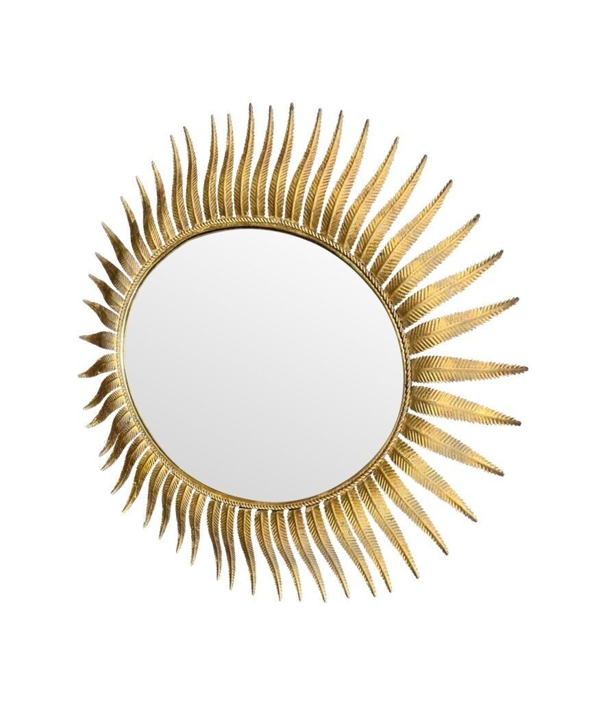 photo for sale A Wonderful 1950s Gilt Metal Oval Spanish Sunburst, Eyelash Mirror