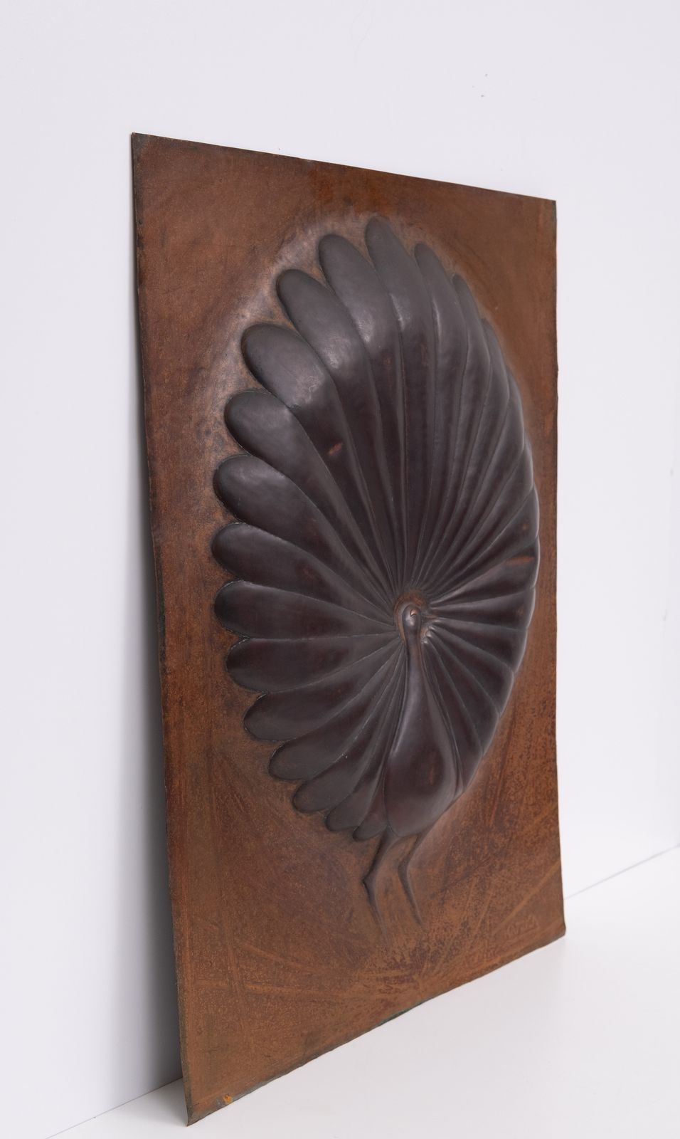 Handmade Peacock Hammered Into A Sheet Of Copper .African 1970s photo furniture