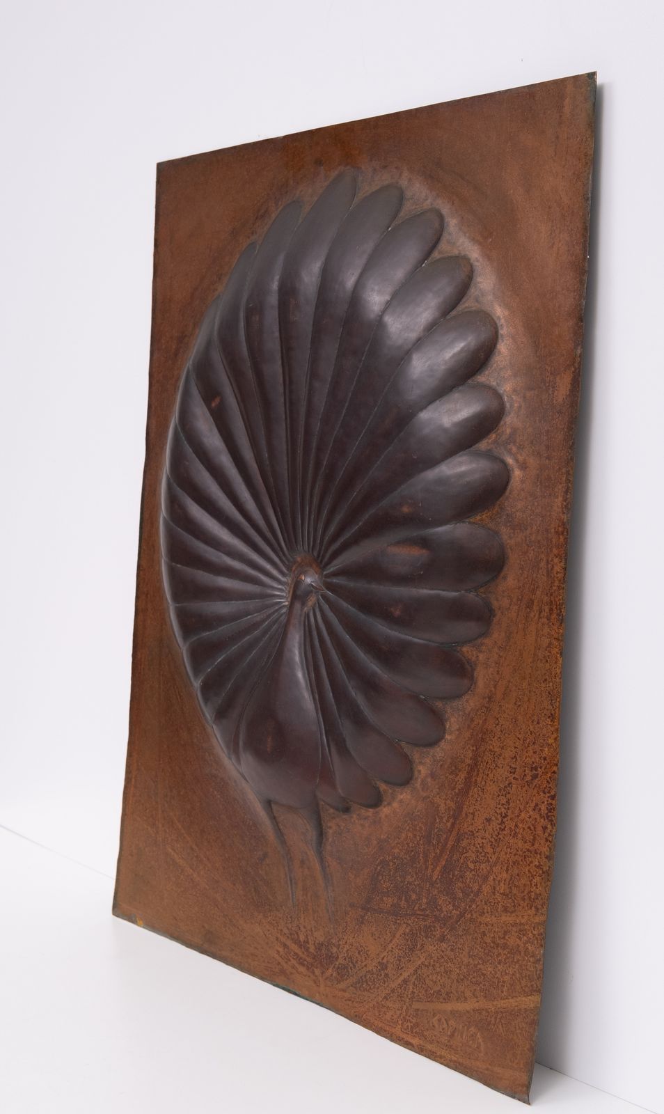 photo for sale Handmade Peacock Hammered Into A Sheet Of Copper .African 1970s