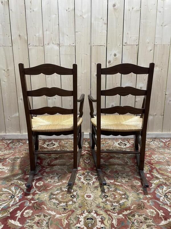 Paire De Fauteuils Pailles Rustiques à Bascule   Rocking Chair Chair photo for sale