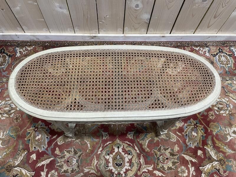 Banquette De Piano Louis XVI En Cannage Et Bois Rechampi photo vinterior