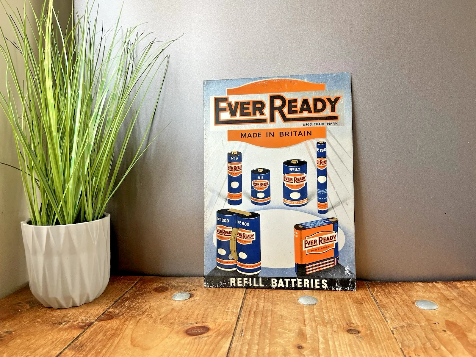 Rare 1930's Ever Ready Batteries Tin Sign Advertising Shop Window Showcard Stand photo vinterior