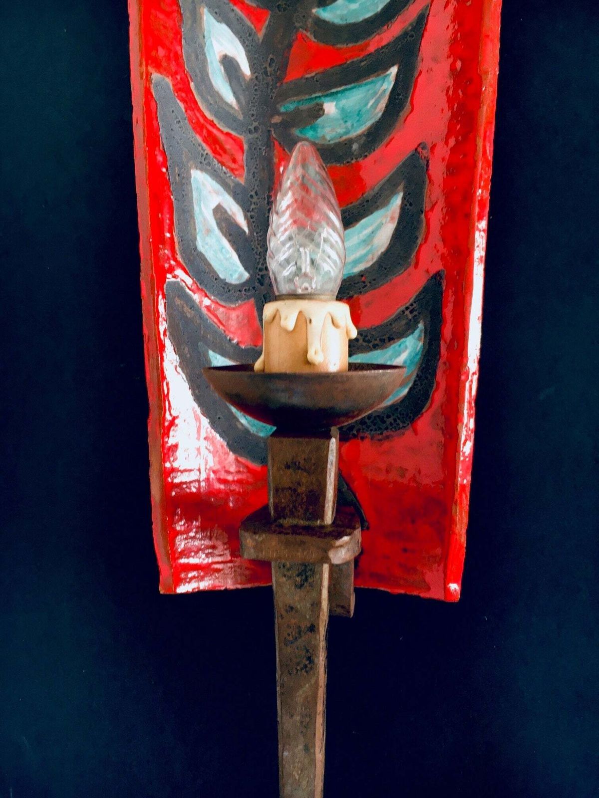 photo furniture Stoneware Artist Made Rooftile Wall Lamp, France 1960's