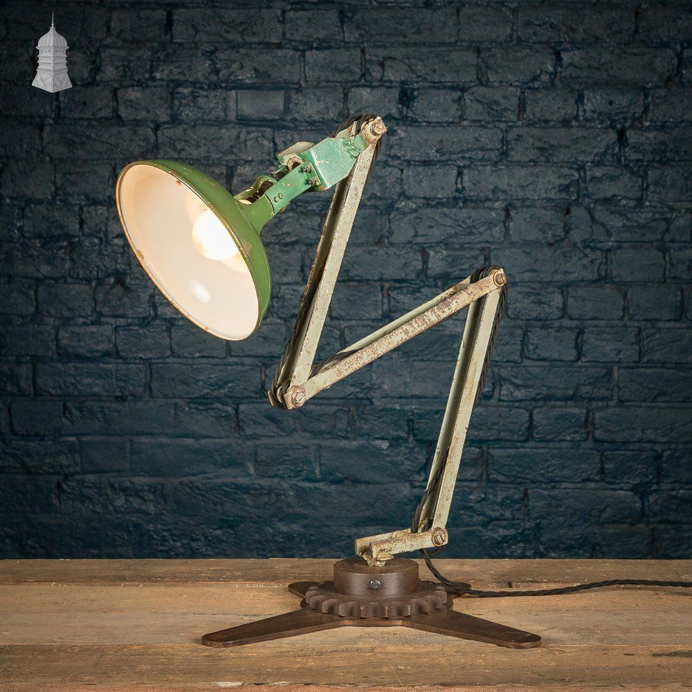 Green Machinist Lamp – Rewired & Repurposed With Custom Base photo for sale