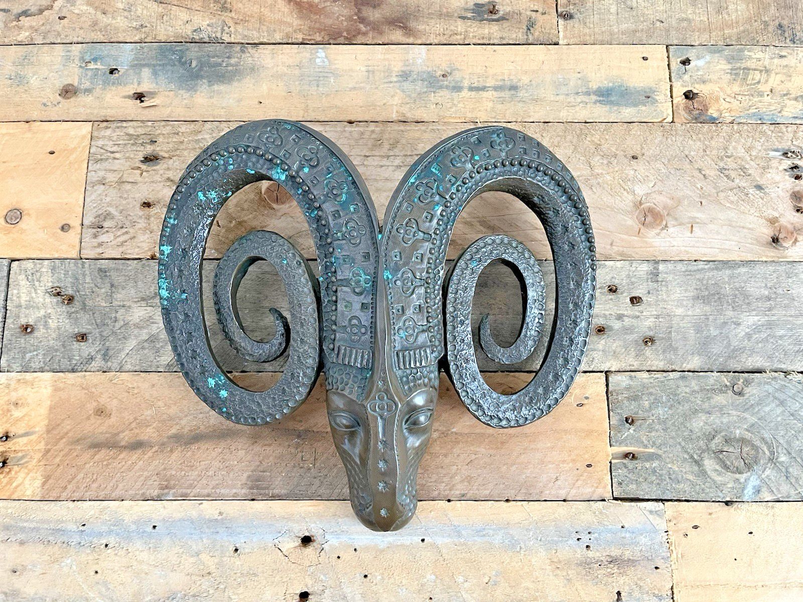 Signed John Letts Bronze Resin Ram Brutalist Folk Wall Hanging Art Sculpture photo furniture