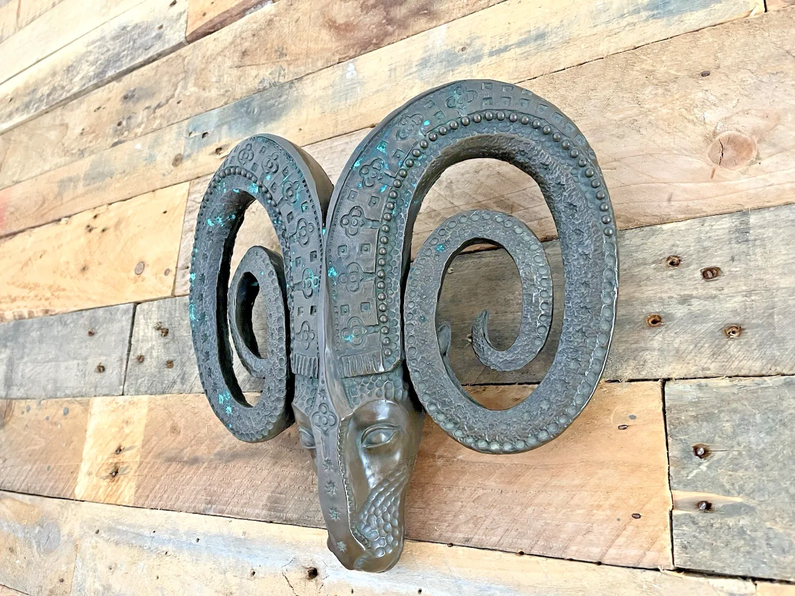 Signed John Letts Bronze Resin Ram Brutalist Folk Wall Hanging Art Sculpture photo for sale