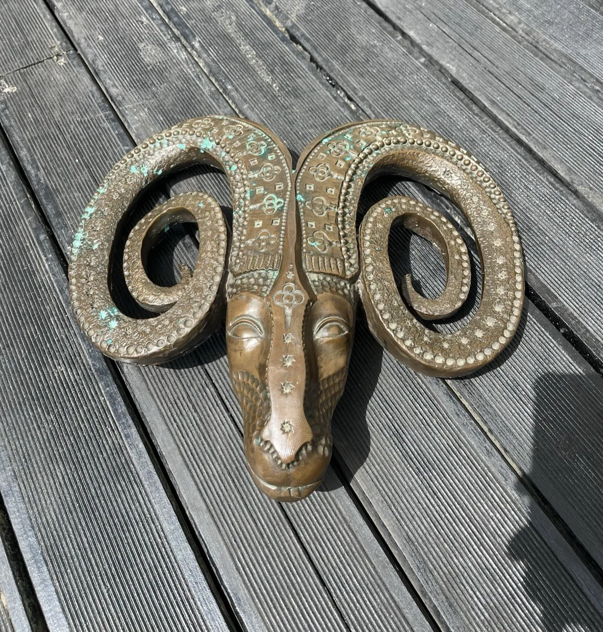 photo vintage Signed John Letts Bronze Resin Ram Brutalist Folk Wall Hanging Art Sculpture