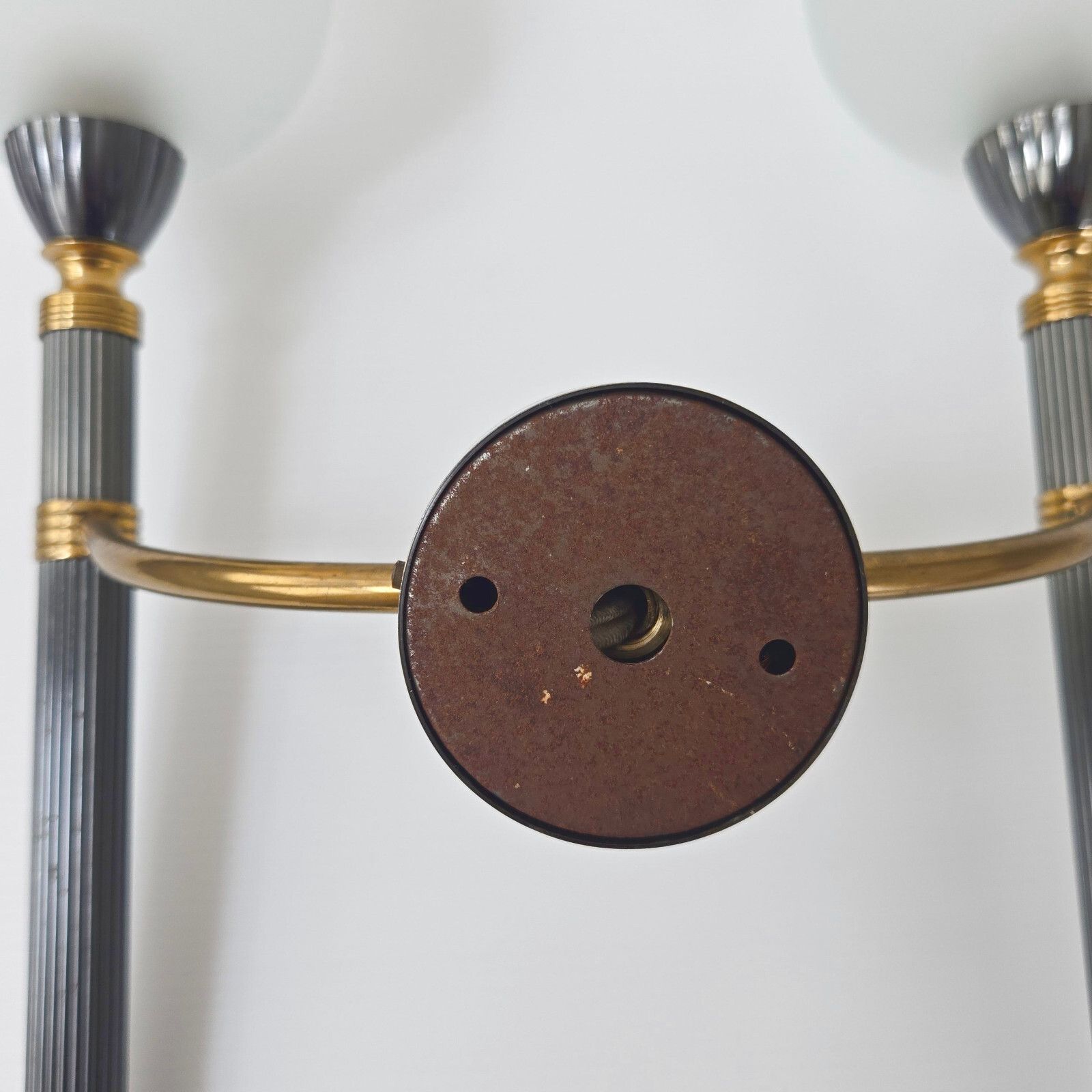 photo furniture Pair Of Vintage 1950 Metal Brass & Glass Torch Sconces 50s