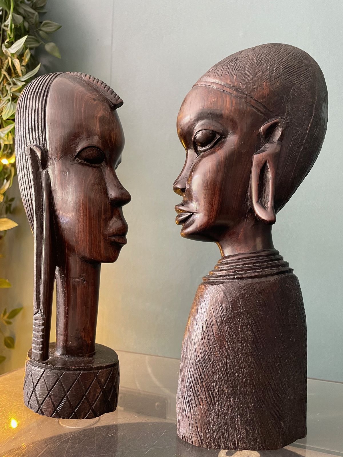 Pair Of Male And Female Ebony Hand Carved African Busts photo buy