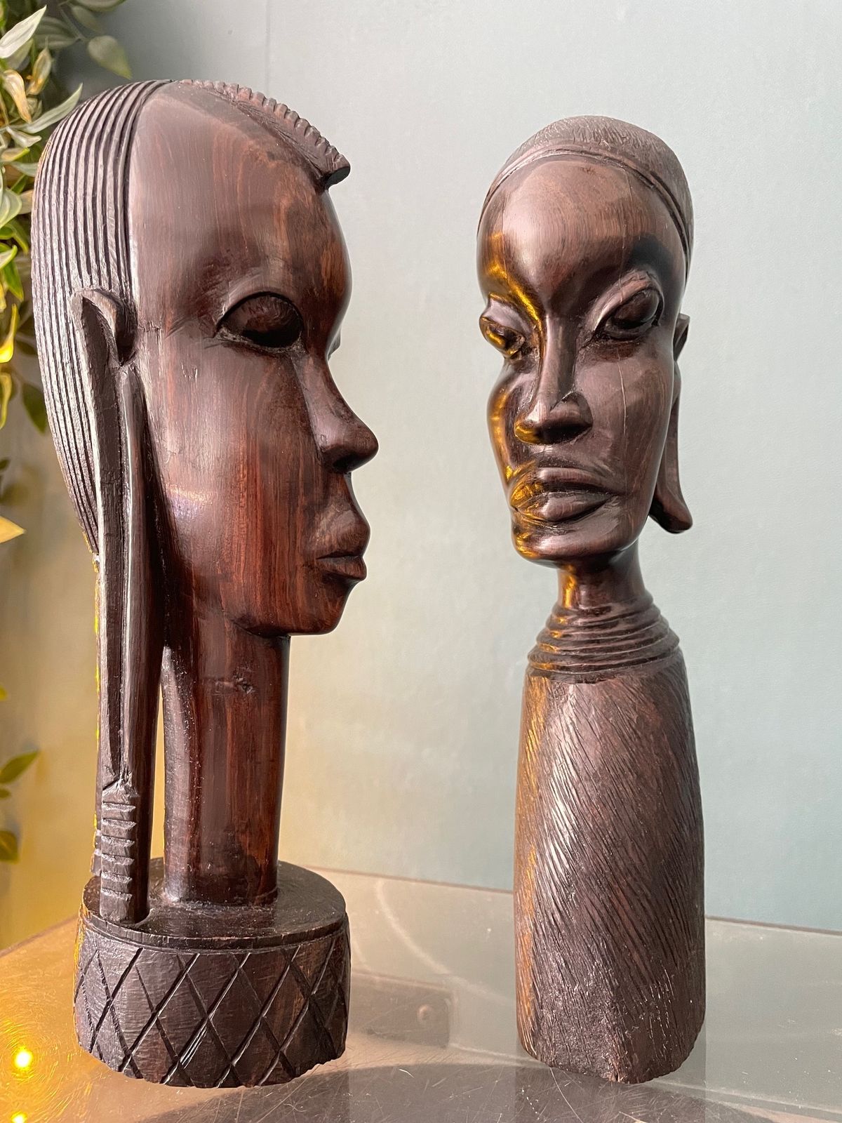 photo furniture Pair Of Male And Female Ebony Hand Carved African Busts