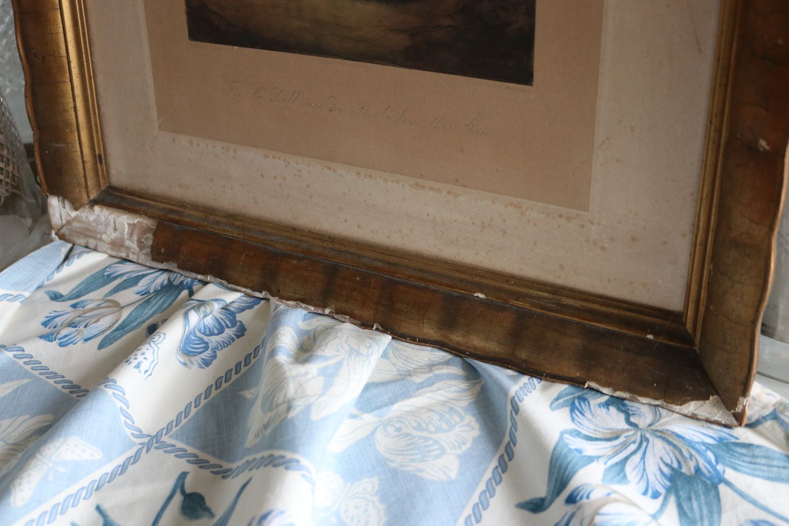 Antique Religious Print Mounted With Gold Plaster Frame / Madonna & Child / Mary photo buy