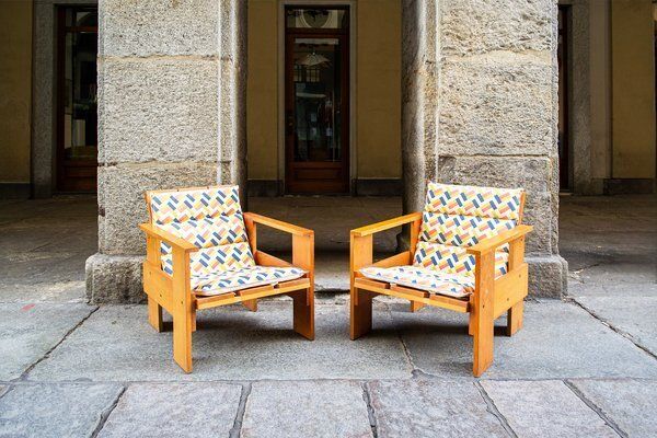 Beechwood Armchairs Crate 1 By Gerrit Thomas Rietveld For Cassina, 1980s, Set Of 2 photo furniture