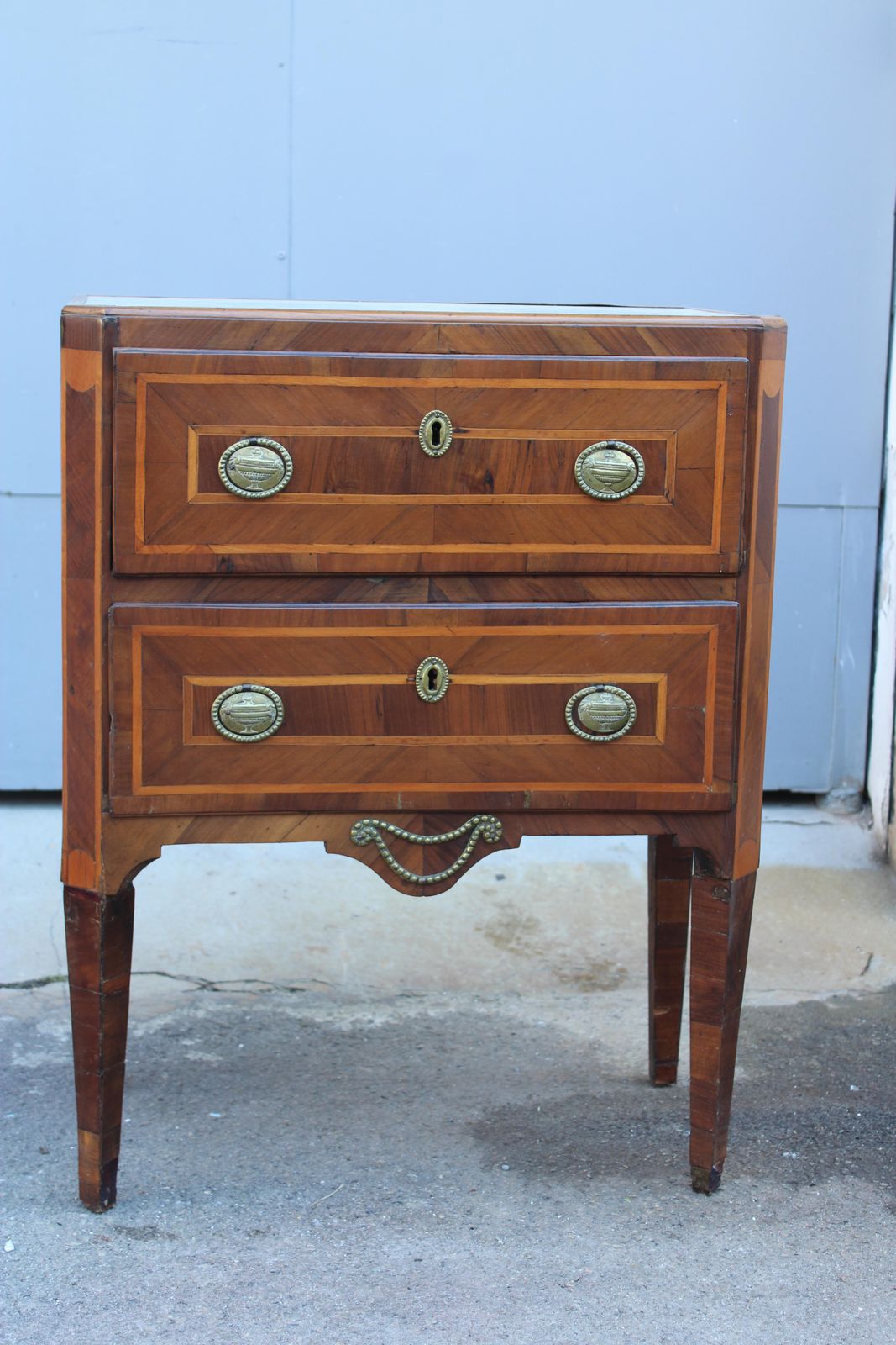 Chest Of Drawers With Two Drawers In Inlaid Wood Louis XV Sicily With Marble photo furniture