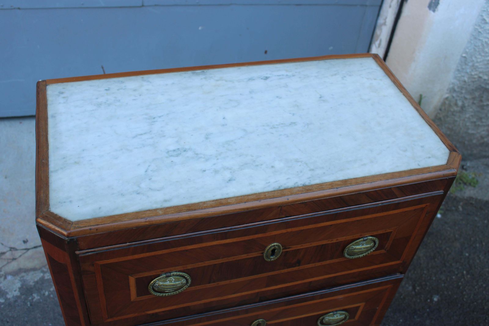 Chest Of Drawers With Two Drawers In Inlaid Wood Louis XV Sicily With Marble photo Furniture