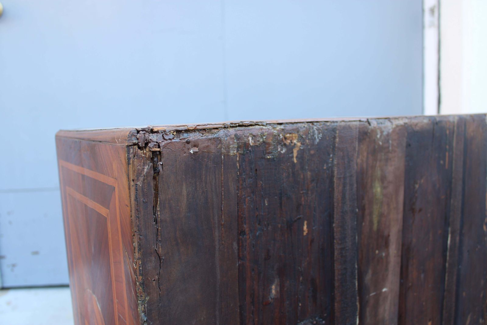 photo vintage Chest Of Drawers With Two Drawers In Inlaid Wood Louis XV Sicily With Marble