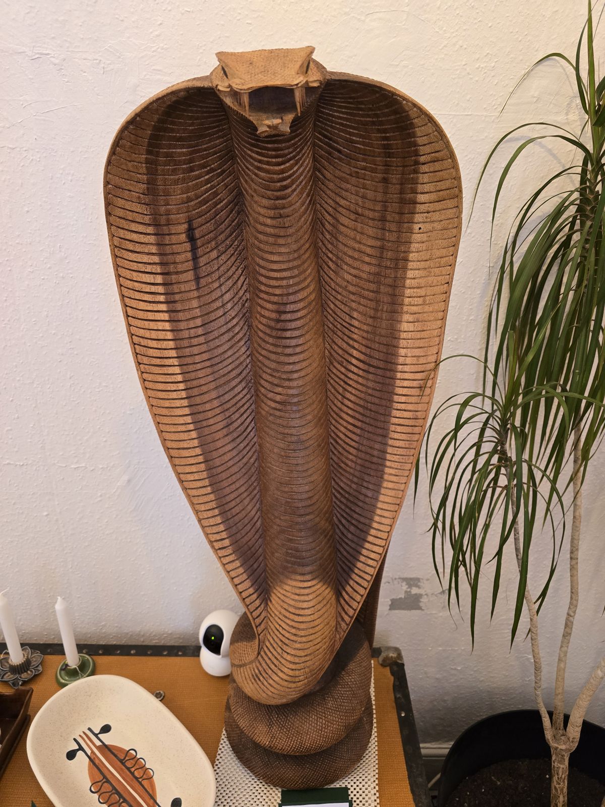 Large Hardwood Mid Century Modern Cobra Snake Statue   Hand Carved Statement Piece photo furniture