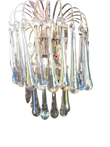 Pair Crystal Teardrop Murano Glass Wall Sconces, Italy, 1950s