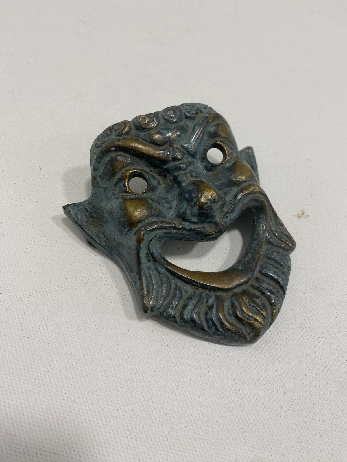 Small Greek Bronze Theatre Mask Wall Hang Decorative 1970s Vintage
