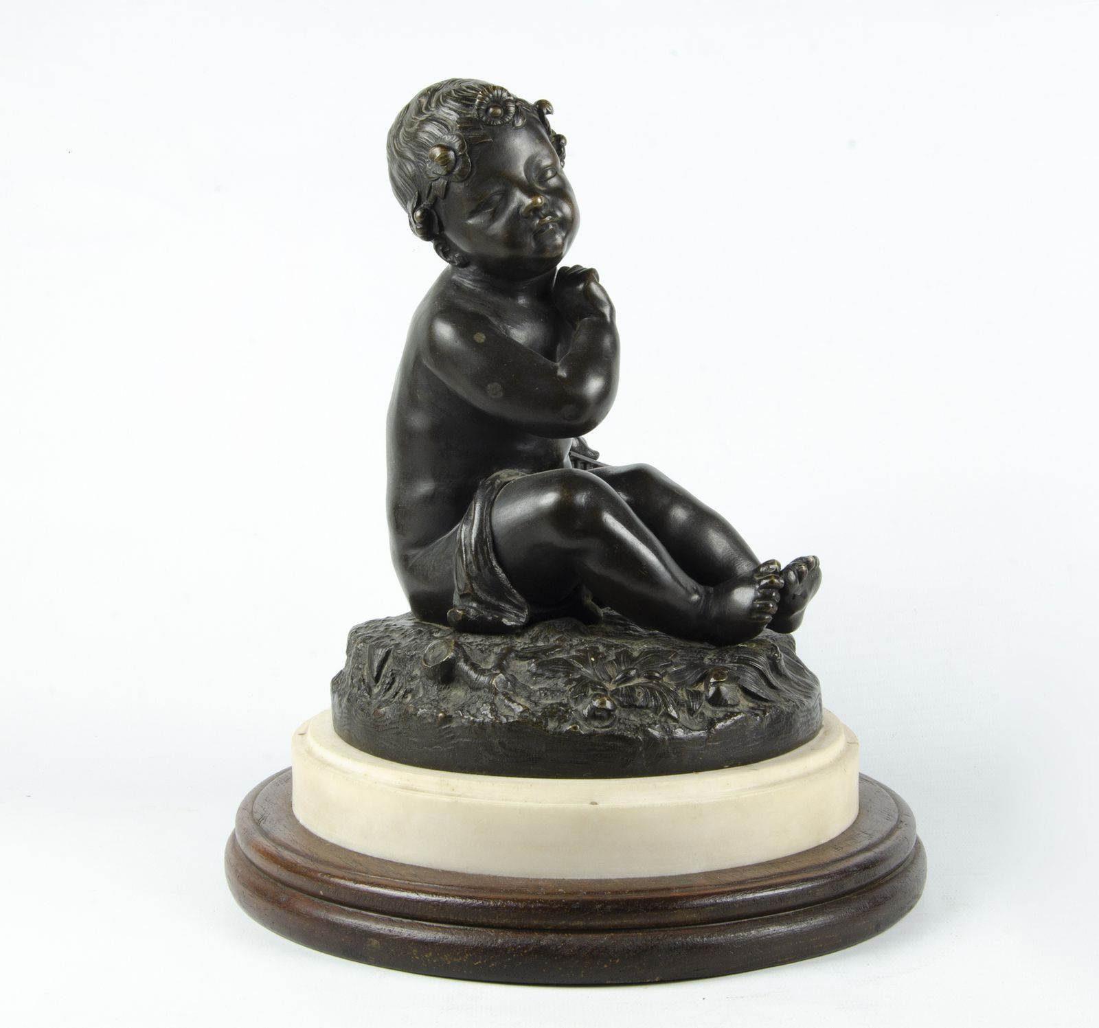 19th Century Patinated Bronze Sculpture Of A Child Holding A Birdcage Based On A Design By Jean Baptiste Pigalle, France photo Art
